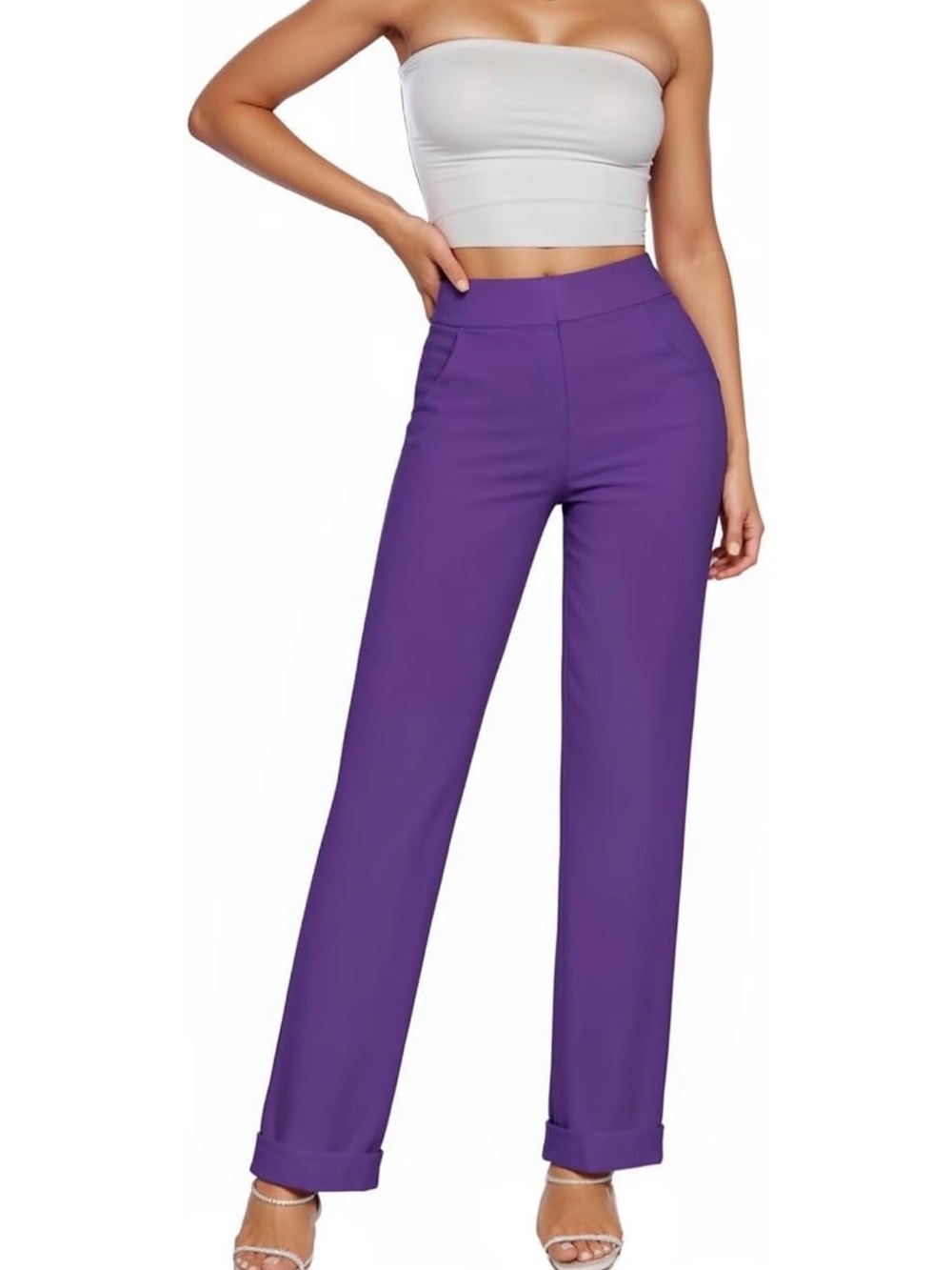 Hybrid & company Tailored High-Waist Straight Trousers in Purple